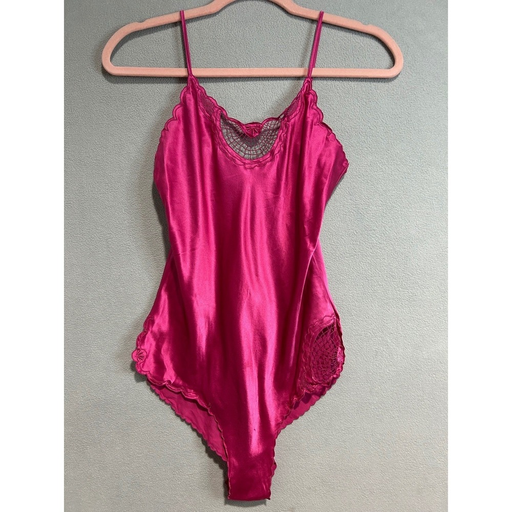 Lady Lynne Silk Teddy Bodysuit Women Size Small Fuchsia Pink Vintage lightweight
